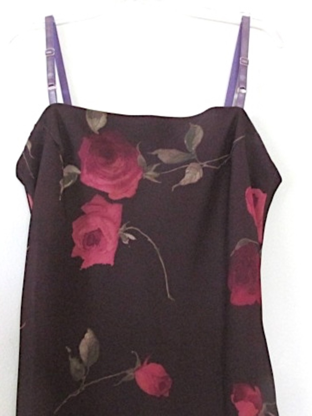 Ruby Sheer Sleeveless Purple Pink Roses Maxi Dress, Size M